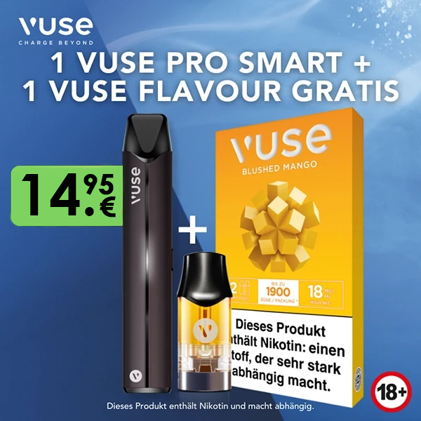 1 Vuse Pro Smart + 1 Vuse Flavour Blushed Mango Gratis