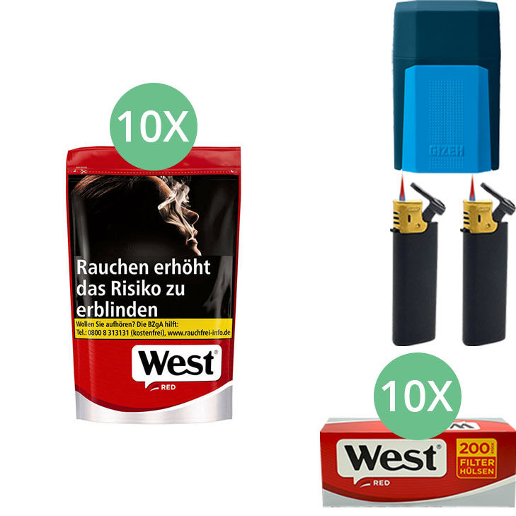 West Tabak XL Red 10 x Beutel mit 2000 Hülsen 