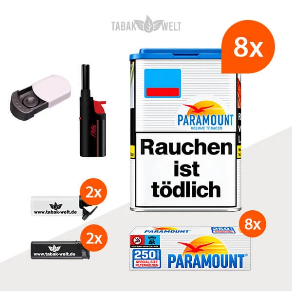 Paramount Volumentabak Blue 8 x Dose mit 2000 Special Size Blue Hülsen