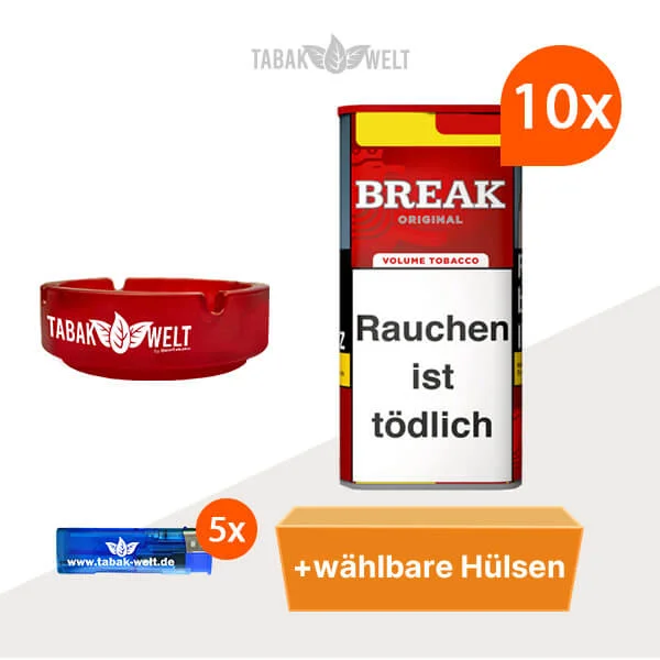 Break Volumentabak Original XXL 10 x Dose mit wählbaren Hülsen und Aschenbecher