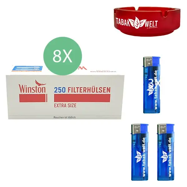 Winston Extra Filterhülsen 8 x 250er mit Glasaschenbecher