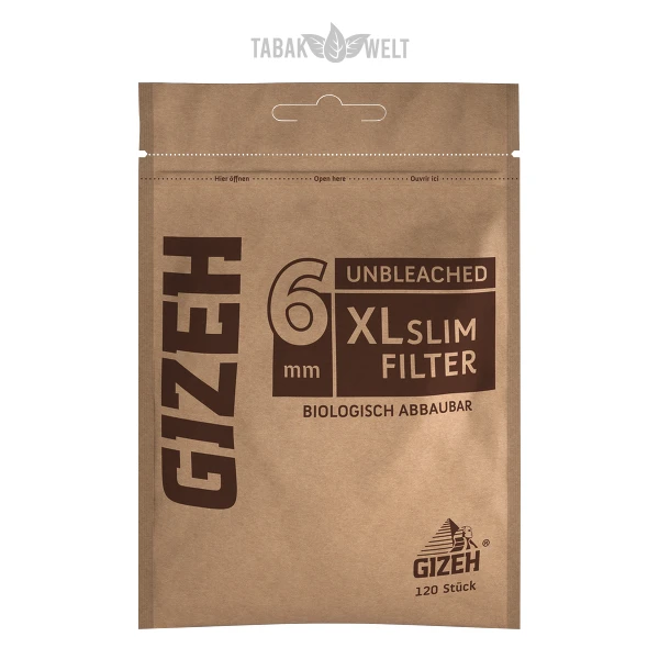 Gizeh Unbleached XL Slim Eindrehfilter mit 6mm Durchmesser in der 120 Stück Packung