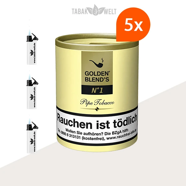 Golden Blend’s No. 1 Pfeifentabak XL – 5 Dosen mit Feuerzeugen