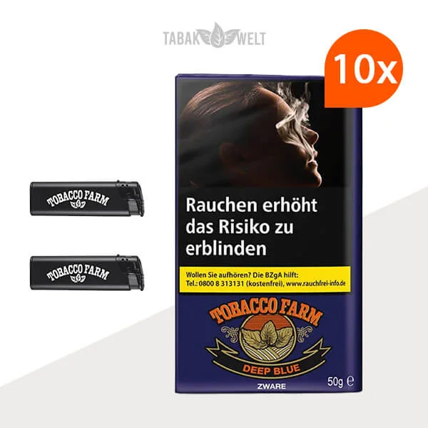 Tobacco Farm Zware Tabak 10 x Pouch mit Feuerzeugen