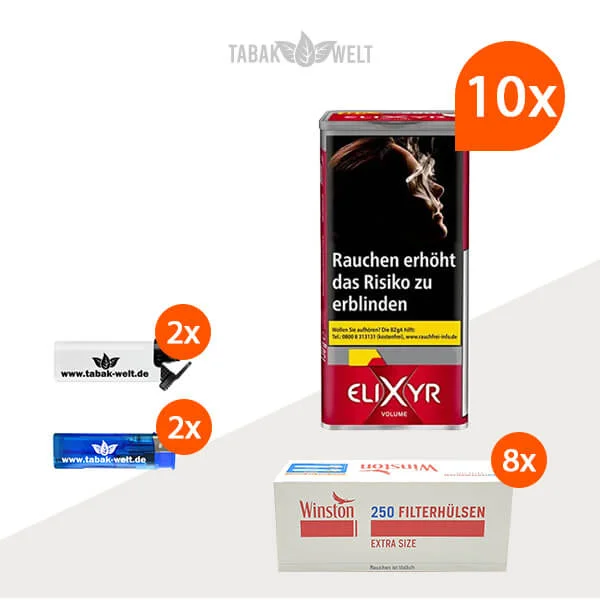 Elixyr Red Volumentabak 10x Dose mit 1000 Extra Size Filterhülsen Elixyr Red Volumentabak 10x Dose mit 1000 Extra Size Filterhülsen