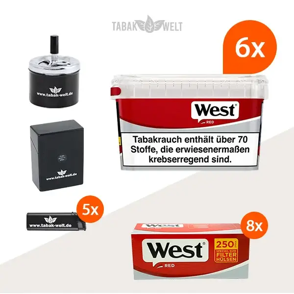 west-red-volumentabak-6x-mega-box-mit-2000-special-size-filterhuelsen-und-etui