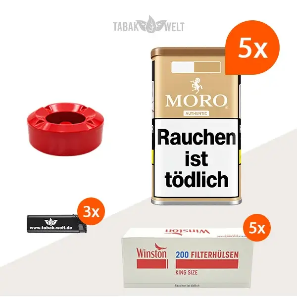 Moro Authentic Feinschnitt Tabak 5x Vorratsdose mit 1000 King Size Hülsen