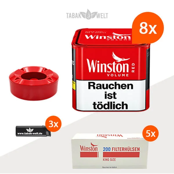 Winston Red Volumentabak S 8 x Dose mit 1000 King Size Hülsen