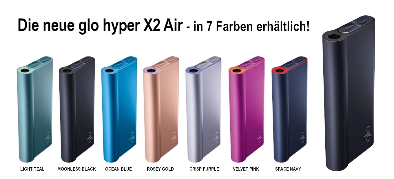 Die Glo Hyper Air in allen sieben Farben auf weissem Hintergrund