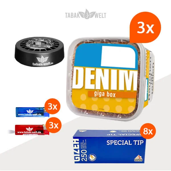 Denim Volumentabak 3x Giga Box mit 2000 Gizeh Hülsen Denim Volumentabak 3x Giga Box mit 2000 Gizeh Hülsen