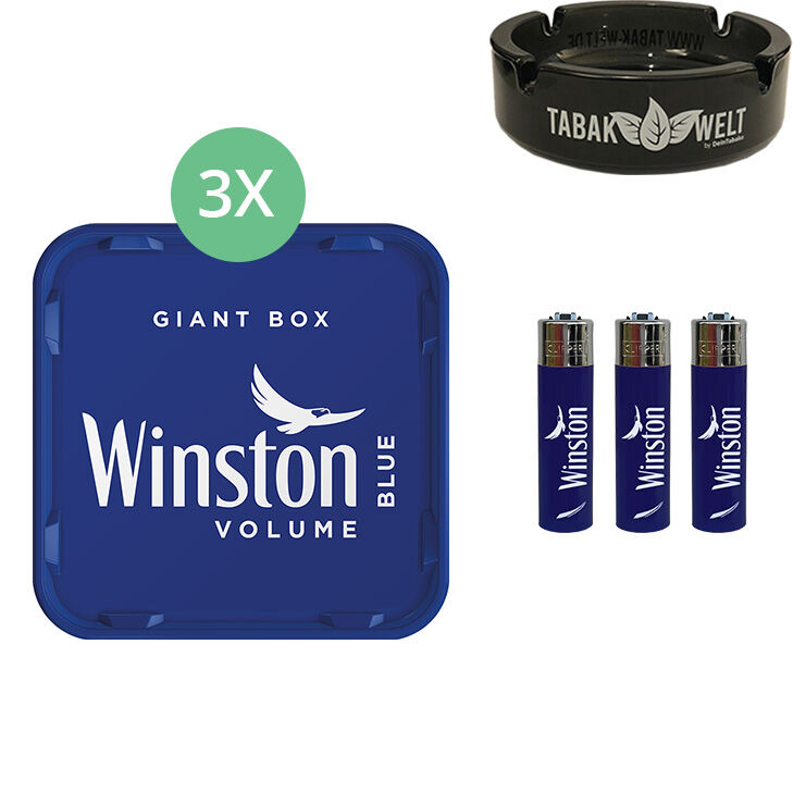 Winston Giant Box Blue 3 x 195g mit Glasaschenbecher