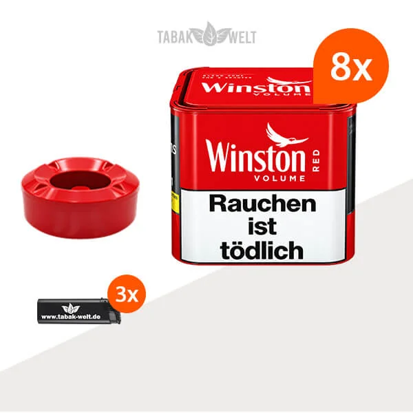 Winston Red Volumentabak S 8 x Dose mit Aschenbecher