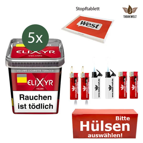 Elixyr Volumentabak Red 5 x Eimer mit wählbaren Filterhülsen und Stopftablett