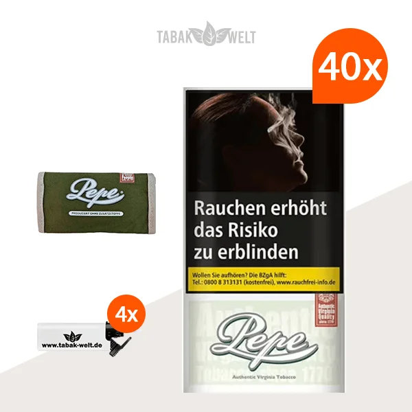 Pepe Fine Green Drehtabak 40x Pouch mit Pepe Tabaktasche