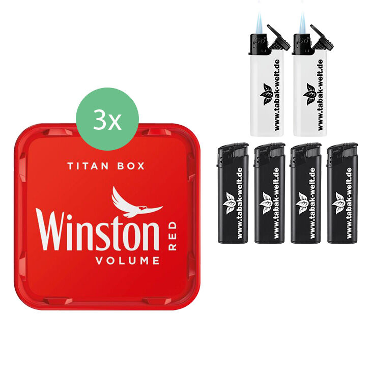 Winston Tabak 3 x Titan Box mit Feuerzeugen