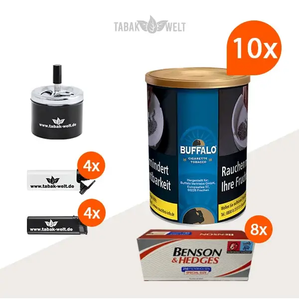 Buffalo Blau Feinschnitttabak 10x Dose mit 2000 Special Size Hülsen 