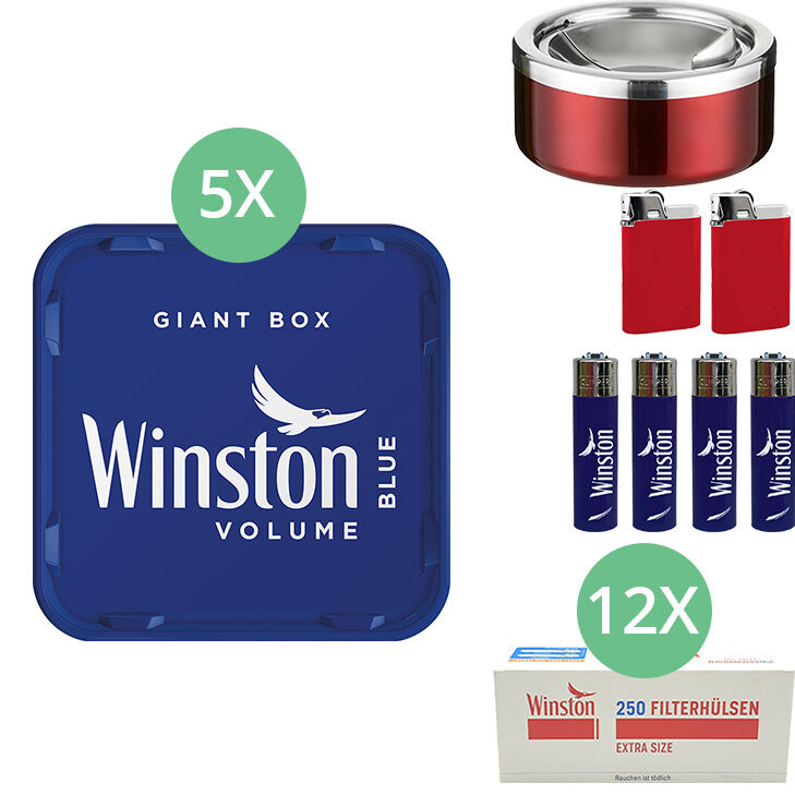 Winston Giant Box Blue 5 x 195g mit 3000 Extra Size Hülsen