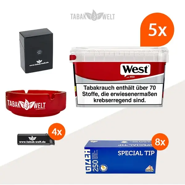 west-red-volumentabak-5x-mega-box-mit-2000-special-tips-huelsen-und-etui