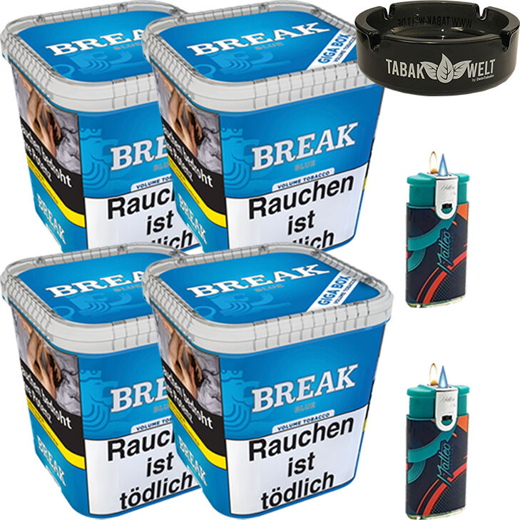 Break Tabak Blue 4 x Giga Box mit Glasaschenbecher