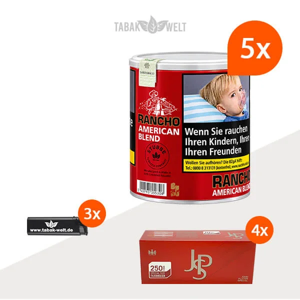 Rancho American Blend 5er-Pack mit fünf Dosen, 1.000 Special Size Hülsen und Feuerzeugen