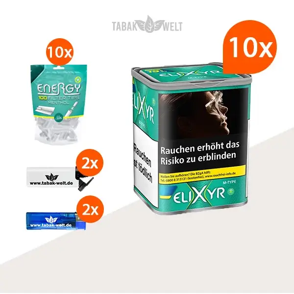 Elixyr Feinschnitttabak Menthol Plus 10x Dose mit Filter Tips Menthol Aroma