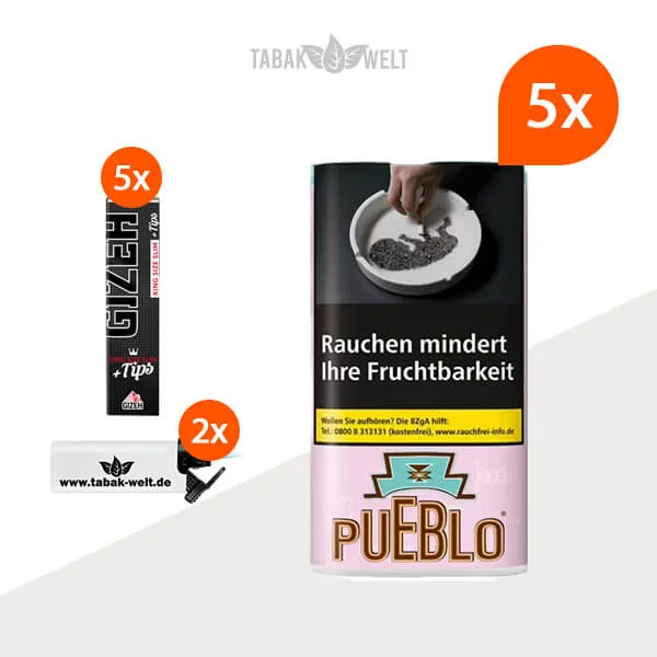 Pueblo Pink Feinschnitttabak 5x Pouch mit Gizeh Black Filter King Size Slim