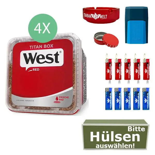 West Tabak 4 x Titan Box mit Wählbaren Filterhülsen und Gizeh Etui