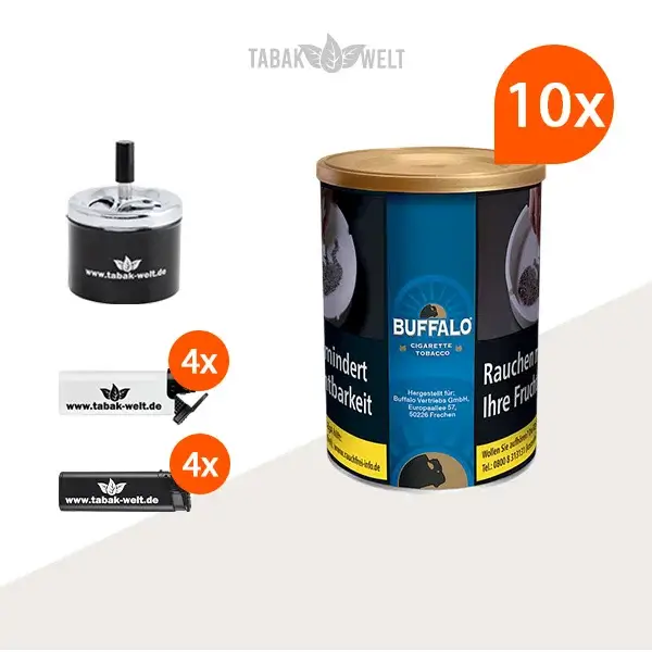 Buffalo Blau Feinschnitttabak 10x Dose mit Drehaschenbecher