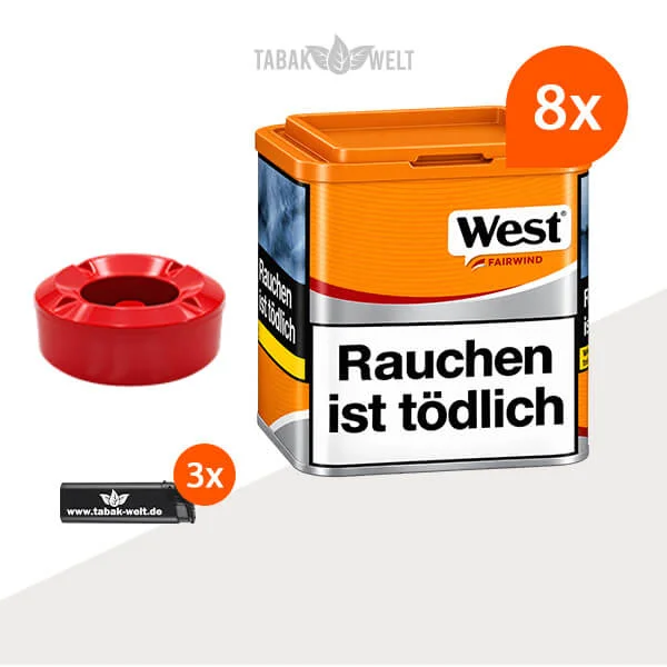 West Yellow Volumentabak 8er-Dosen-Set mit Windaschenbecher