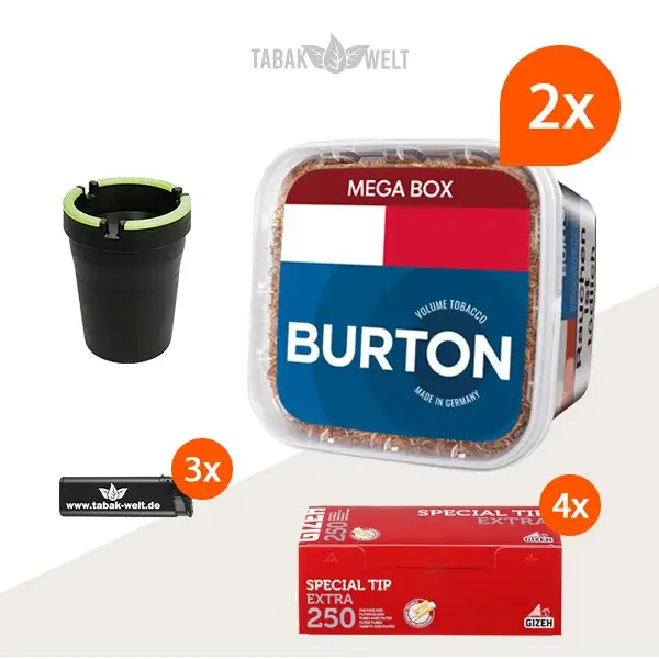 Burton Blue Volumentabak 2x Mega Box mit 1000 Special Tip Extra Hülsen