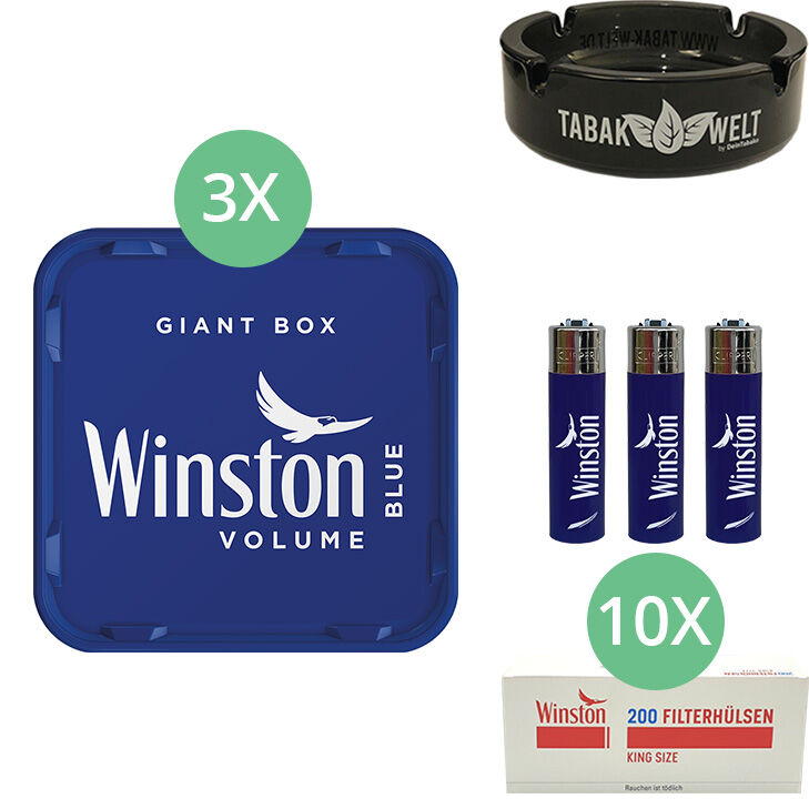 Winston Giant Box Blue 3 x 195g mit 2000 King Size Hülsen