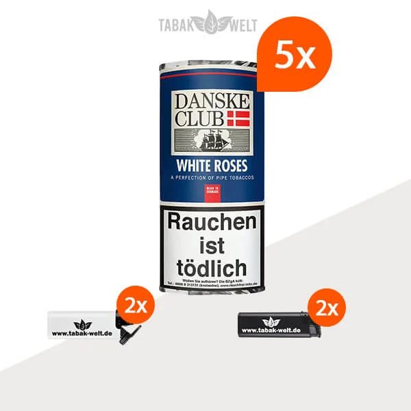 danske-club-white-roses-pfeifentabak-5x-pouch-mit-feuerzeuge