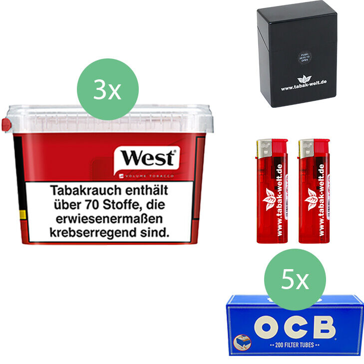West Tabak Red 3 x Mega Box mit 1000 OCB Hülsen