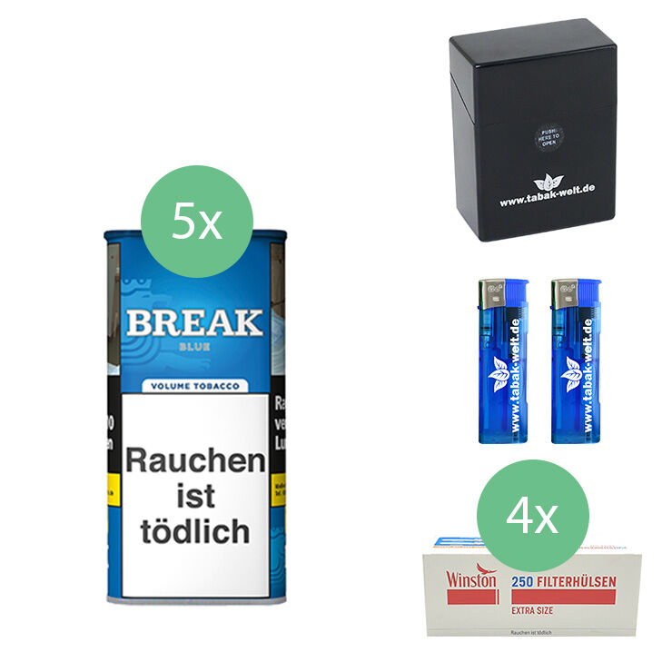 Break Volumentabak Blue / Blau 5 x Dose mit 1000 Extra Filterhülsen