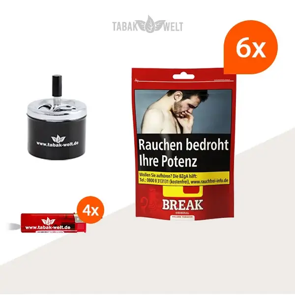 Break Original Volumentabak 6x Beutel mit LED Feuerzeugen
