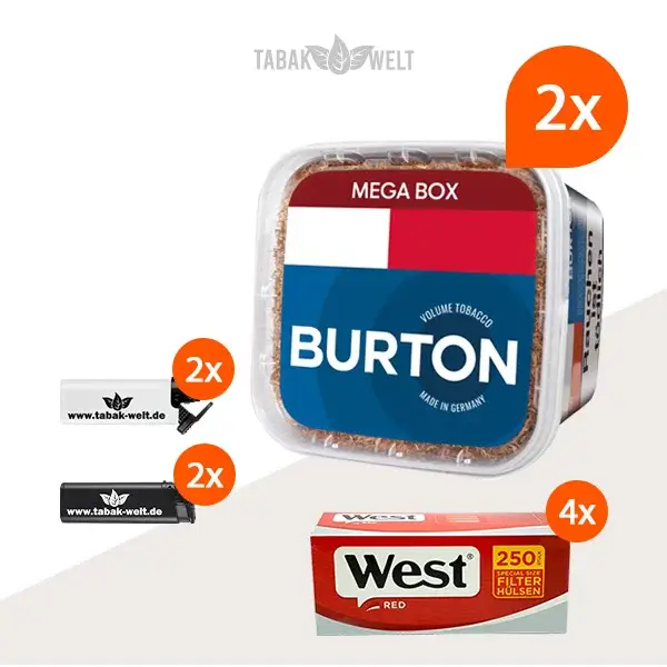 Burton Blue Volumentabak 2x Mega Box mit 1000 Special Size Hülsen 