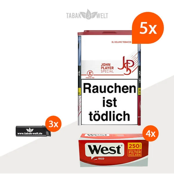 JPS XL Red Volumentabak 5x Dose mit 1000 Special Size Hülsen
