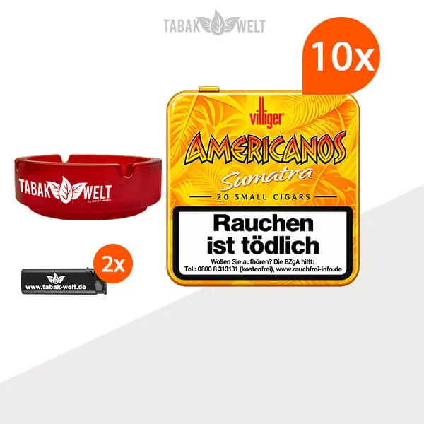 10x Villiger Americanos Sumatra Zigarillos mit Aschenbecher