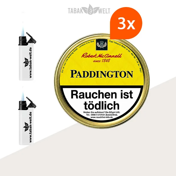 Robert McConnell Heritage Paddington Pfeifentabak 3x Dose mit Sturmfeuerzeugen
