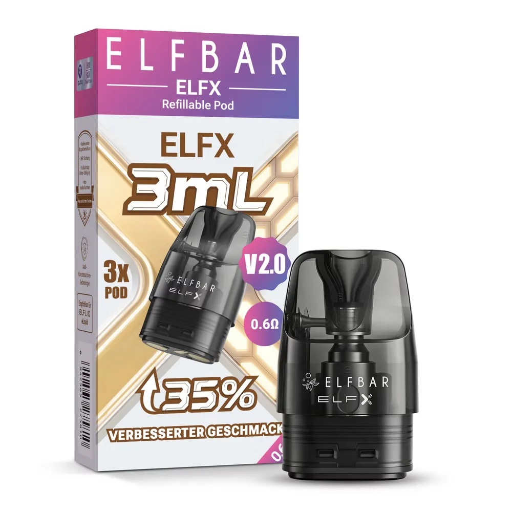 Elfbar Elfx V2.0 wiederbefüllbare Pods mit 3 ml Kapazität und 0,6 Ohm Widerstand im 3er-Pack