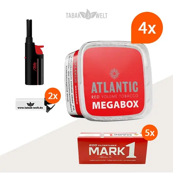 Atlantic Red Premium Volumentabak 4x Mega Box mit 1000 King Size Hülsen 