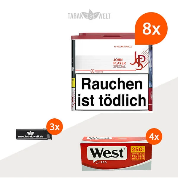 JPS Red Volumentabak 8x Dose mit 1000 Special-Size-Hülsen