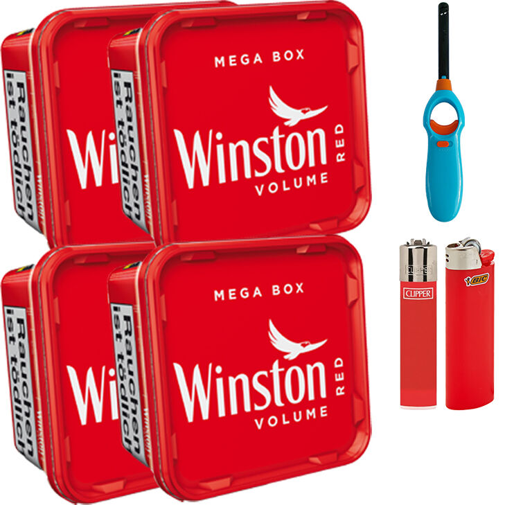 Winston Tabak 4 x Mega Box mit Feuerzeugen