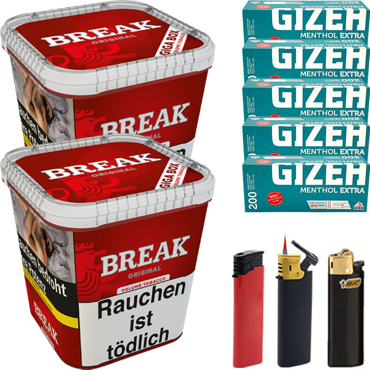 Break Original Tabak 2 x Giga Box mit 1000 Menthol Extra Hülsen