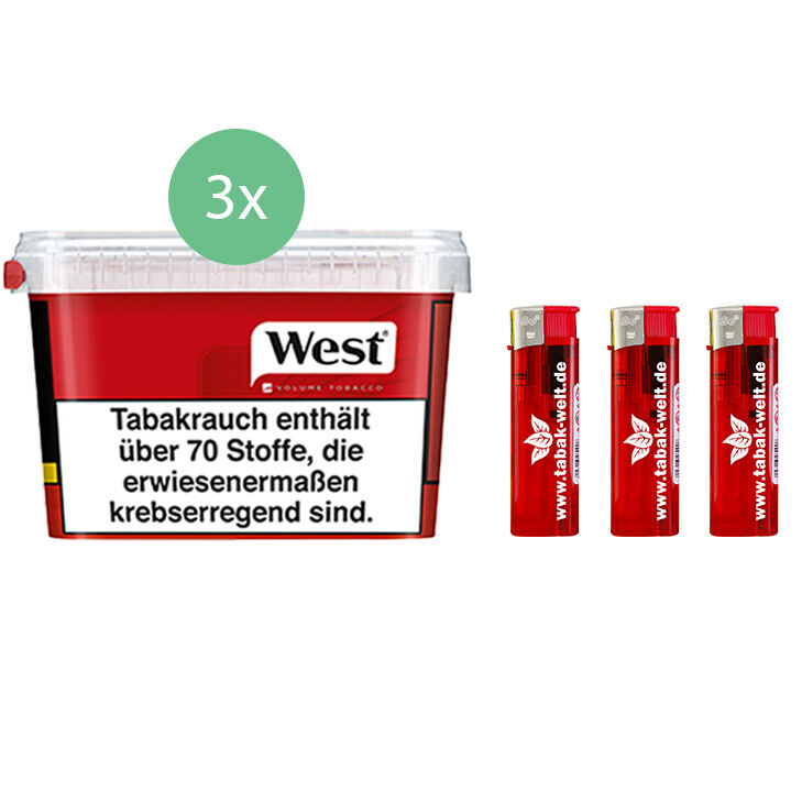 West Tabak Red 3 x Mega Box mit Feuerzeugen
