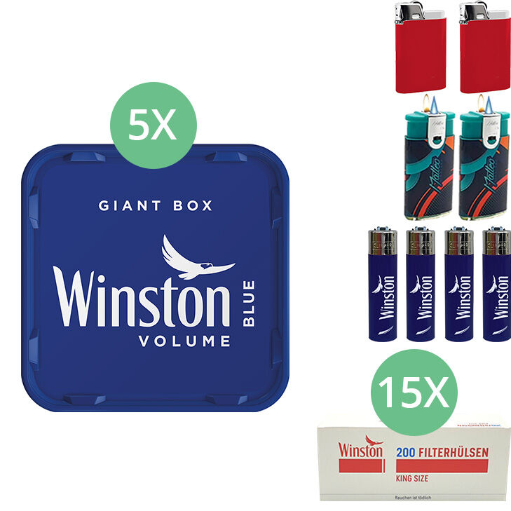 Winston Giant Box Blue 5 x 195g mit 3000 King Size Hülsen
