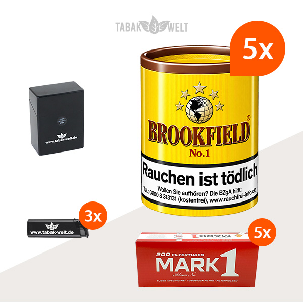 Brookfield No. 1 Pfeifentabak 5er-Set mit 1.000 Filterhülsen und Etui