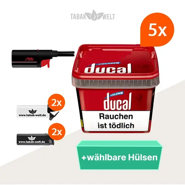 ducal-red-volumentabak-5x-eimer-mit-waehlbaren-huelsen-und-stabfeuerzeug