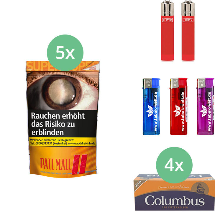 Pall Mall Allround Red 5 x Super Beutel mit 1000 King Size Hülsen