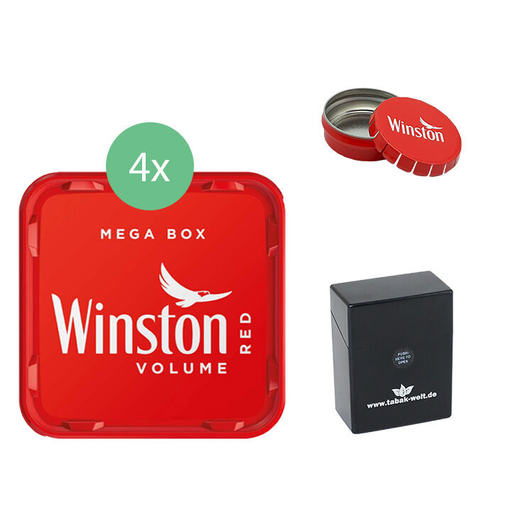 Winston Tabak 4 x Mega Box mit Zigarettenbox